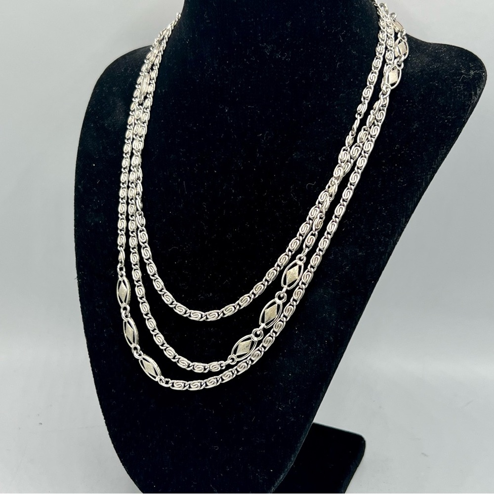 Vintage MONET silver mixed chain wrap layering necklace 50”